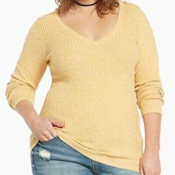 Torrid Mustard Ribbed V Neck Sweater Size 2 - Picture 1 of 8